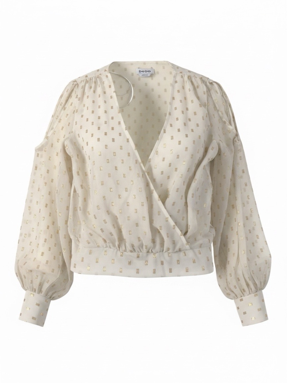 bebe Cream Sheer Polka Dot Women's Top with Gold Accents